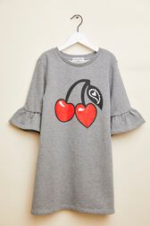 Robe courte fille motif cerise Gris vue de face