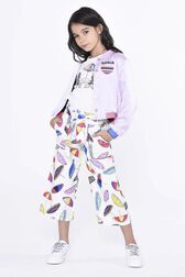"Parasols" Print Poplin Girl Trousers Multico white front worn view