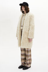 Shearling and Leather Straight-Cut Reversible Coat Ecru details view 1