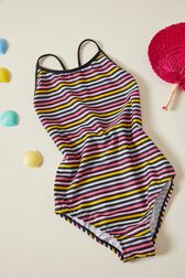 Maillot de bain une pièce fille rayé multicolore Multico raye vue de face
