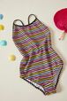 Multicolor Striped Girl Swimsuit Multico striped front view