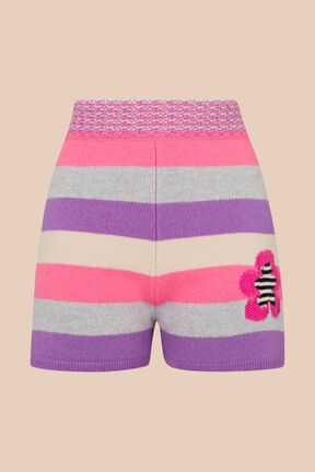 Short maille rayé multicolore pastel femme Lilas vue de face