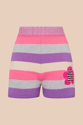Women Pastel Multicolor Striped Wool Shorts Lilac front view