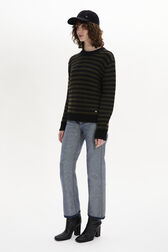 Striped Long-Sleeved Crew Neck Sweater Striped black/khaki details view 1
