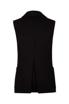 Wool Double-Breasted Longline Sleeveless Waistcoat Black back view