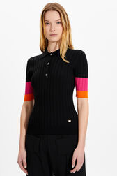 Polo viscose côtelé femme Noir vue de détail 1