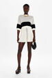 Women Multicolor Striped Pleated Shorts Ecru front worn view