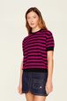 Sweater manches courtes Big Poor Boy rayé femme Raye noir/fuchsia vue de détail 1