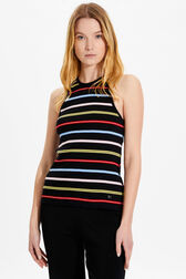 Women Picot Multicolor Striped Tank Top Multico black striped details view 1