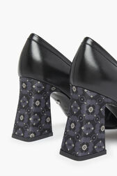 Black Metallic Leather Loafer Pumps Black details view 1