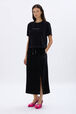 Long velvet skirt Black front worn view