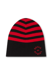 Striped woolen beanie Black/red front view