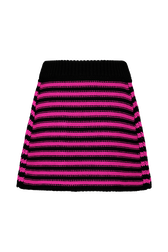 Women Big Poor Boy Striped A-line Skirt Black/fuchsia back view