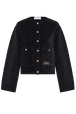 Short velvet quilted jacket Black front view