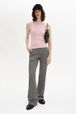 Open Knit Sleveless Crew-Neck Sweater Pink front worn view