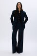 Menswear-inspired tartan blazer Check navy green front worn view