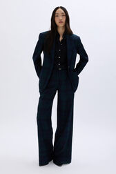 Menswear-inspired tartan blazer Check navy green front worn view
