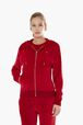 Women Velvet Hoodie Red front worn view