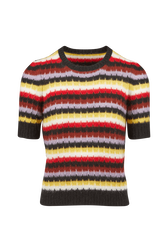 Women Striped Fluffy Sweater Multico crea front view