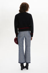 Wool Knit Boat-Neck Sweater Black back worn view