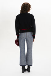 Boat-Neck Jumper With Curved Long Sleeves Black back worn view