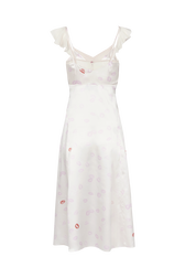 Strappy satin dress with mouth motif print Ecru lips back view