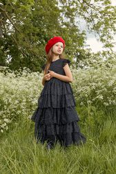 Robe longue à volants fille Noir vue portée de face