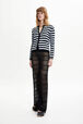 Women Striped Openwork Lace Trousers Black details view 1