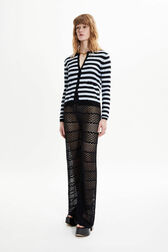 Women Striped Openwork Lace Trousers Black details view 1