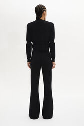 Knit High-Waisted Flare Trousers Black back worn view