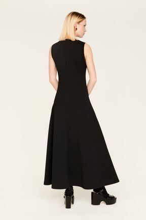 Women Two-Tone Maxi Dress Black back worn view