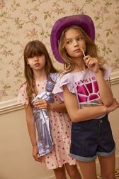 Robe courte fille motif coeur et pastèque Rose vue portée de dos