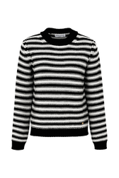 Women Big Poor Boy Striped Sweater Black/white front view