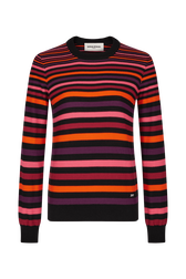 Striped long-sleeved round-neck sweater Striped multico front view