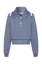 Pull camionneur marinière en coton mélangée Raye blanc / bleu vue de face
