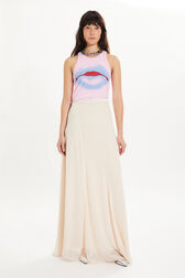 Long chiffon skirt Nude front worn view