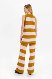 Women Two-Coloured Striped Openwork Tank Top Striped baby pink/khaki back worn view