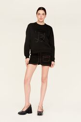 Women Plain Crewneck Sweater Black details view 4
