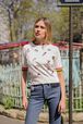 Short Sleeve SR Kiss Sweater White front worn view
