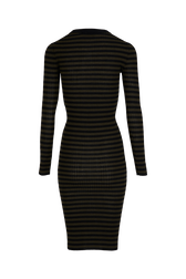 Striped Long-Sleeved Crew Neck Dress Striped black/khaki back view