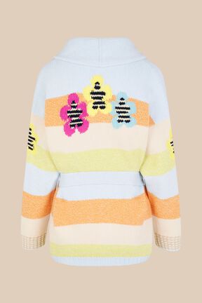 Cardigan ceinturé rayé multicolore pastel femme Multico vue de dos