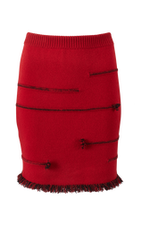 Women Charms Intarsia Wool Mini Skirt Red front view