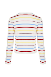 Women Picot Multicolor Striped Cardigan Multico white striped back view
