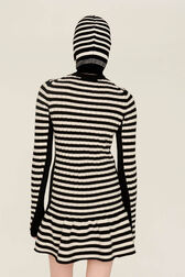 Cagoule laine rayée femme Raye noir/blanc vue portée de dos