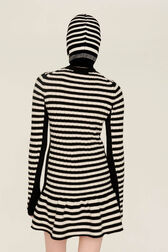 Women Black and White Striped Balaclava Black/white back worn view