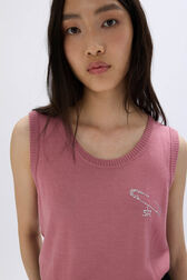 Sleeveless tank top in merino and silk Pink details view 2