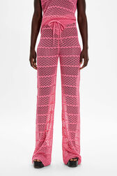 Women Striped Openwork Lace Trousers Pink details view 1