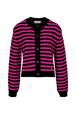 Women Big Poor Boy Striped Cardigan Black/fuchsia front view