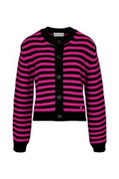 Women Big Poor Boy Striped Cardigan Black/fuchsia front view