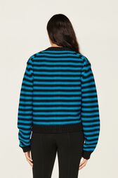 Women Big Poor Boy Striped Cardigan Striped black/pruss.blue back worn view